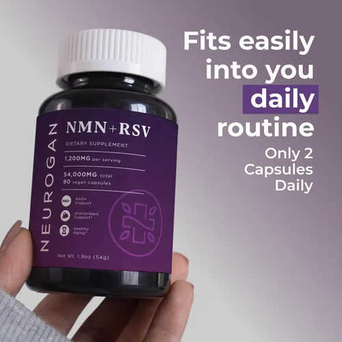 Vista 8 de Neurogan Cápsulas NMN + Resveratrol – Salud celular y apoyo energético – 1200 mg de mononucleótido de nicotinamida y trans-resveratrol por porción
