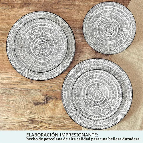Vista 5 de Pfaltzgraff Sketch Serenade - Juego de vajilla geométrica de 12 piezas, color blanco y negro