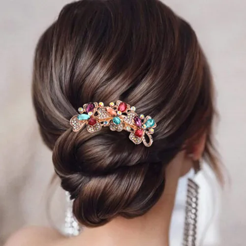 Vista 3 de Bohend Peine para el pelo con diamantes de imitación, accesorios para el cabello de novia para mujeres y niñas (B-multicolor)