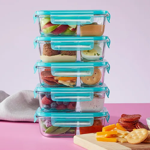 Vista 2 de Pyrex Caja de comida de vidrio (paquete de 5, 2.3 tazas), compartimentos Para preparar comidas y porciones, sin BPA, apto para microondas