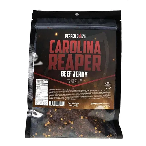 Vista 7 de Pepper Joe's Carolina Reaper Beef Jerky – Cecina de res picante peligrosamente deliciosa con pimienta más picante del mundo y cortes de pechuga