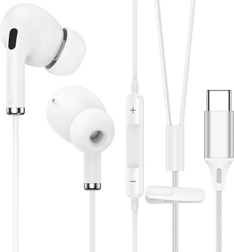 Vista 8 de Samsung - Auriculares con cable USB C, auriculares con cable tipo C, con cable trenzado, auriculares intrauditivos con micrófono para Samsung Galaxy