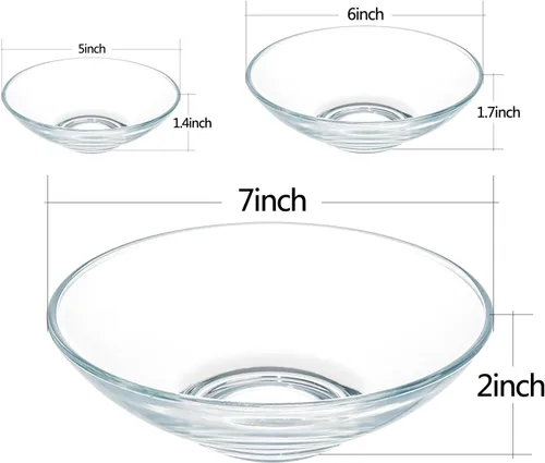 Vista 3 de FOYO Cuencos de vidrio transparente – Tazones para cereales, pasta, sopa y postre de 15 onzas, juego de 2 unidades de 7 pulgadas