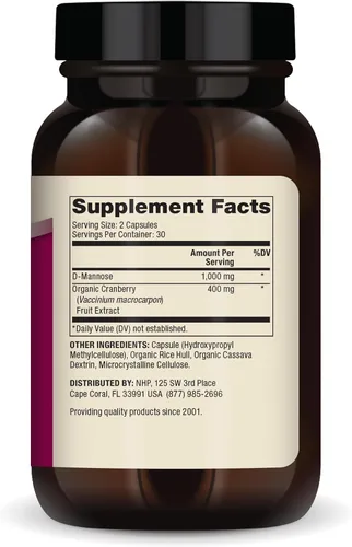 Vista 2 de Dr. Mercola D-manosa y extracto de arándano, 1,000 mg de D-manosa y 400 mg de arándano por porción, suplemento para la salud del tracto urinario