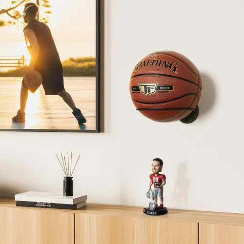 Vista 2 de PUERSI Soporte de Pelota para Montaje en Pared Soporte de Exhibición y Almacenamiento para Baloncesto Fútbol Americano Fútbol Soccer Voleibol