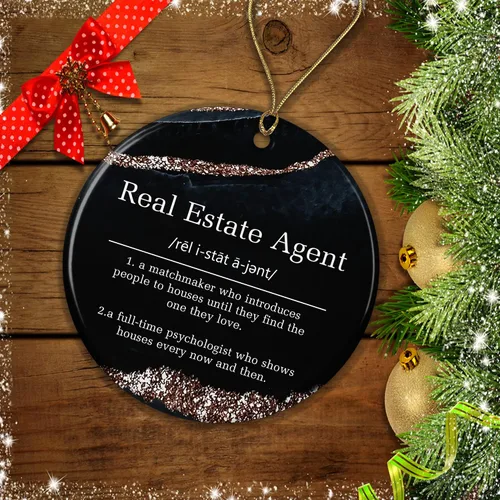 Vista 2 de Adornos de cerámica de Navidad con definición de agente inmobiliario, adorno de agente inmobiliario, el mejor regalo de agente inmobiliario, Feliz
