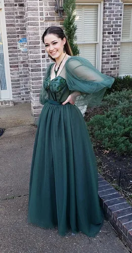 Vista 8 de Vestidos de graduación de tul con manga abombada con abertura 2024, vestido largo de baile de novia, vestidos formales para mujer, fiesta de noche