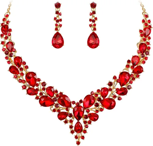 Vista 20 de BriLove Women's Wedding Statement Necklace Dangle Earring Jewelry 01-Tono plateado transparente