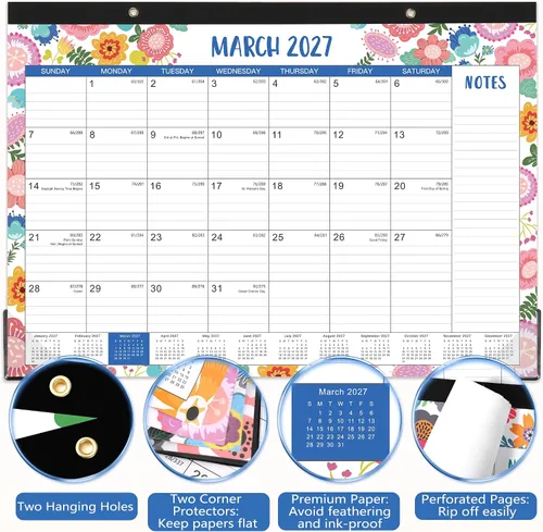 Vista 5 de Calendario de escritorio 2026-2027 - julio de 2026 a diciembre de 2027, calendario de escritorio grande de 17 x 12 pulgadas, calendario de 18 meses