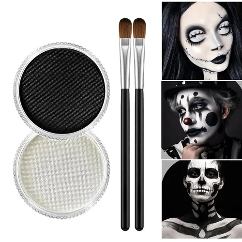 Vista 13 de Kit de pintura facial blanca y negra para Halloween con base de aceite, kit Negro-blanco