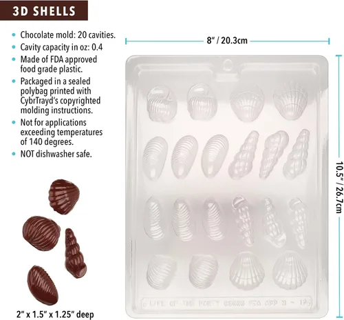 Vista 2 de Cybrtrayd Molde de caramelo de chocolate con cáscaras 3D con instrucciones exclusivas para moldear chocolate con derechos de autor de Cybrtrayd