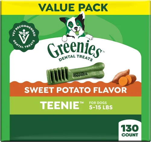 Vista 18 de Greenies Golosinas dentales naturales para perros adultos recomendadas por veterinarios, tamaño Teenie, sabor a arándano azul, paquete de 12 oz., 43