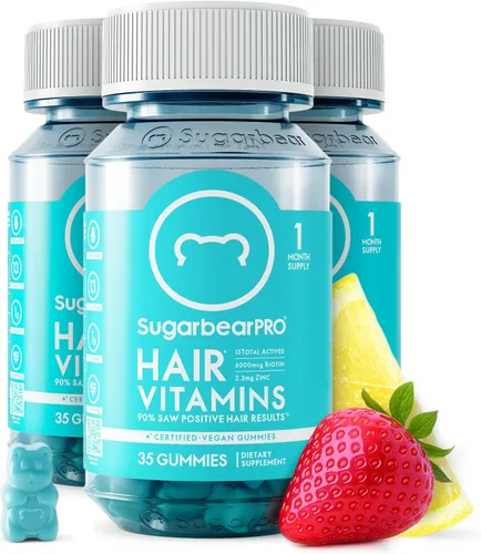 Vista 10 de SugarBearPro Vitamina para el cabello en gomitas, suministro para 1 mes, biotina extra de 6000 mcg para el crecimiento del cabello, vitamina B12