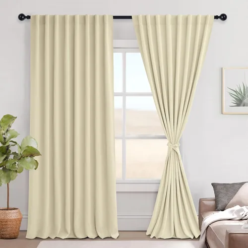 Vista 24 de Hiasan Cortinas opacas negras para dormitorio, cortinas opacas cortas de 45 pulgadas de largo, con aislamiento térmico, bolsillo para barra