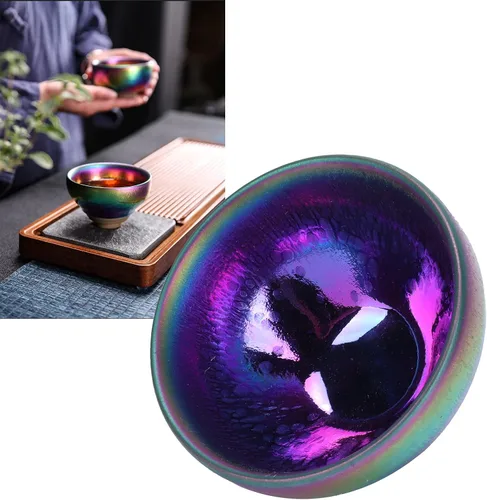 Vista 5 de Alvinlite Taza de cerámica, juego de té Jianzhan chino Tenmokus, taza de té de porcelana, cuenco de té hecho a mano con esmalte elegante, taza de té