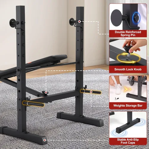 Vista 5 de OPPSDECOR Multi-Function Weight Bench Set with Squat Rack Leg Extension & Leg Curl Adjustable Workout Bench for Full Body Fitness Foldable
