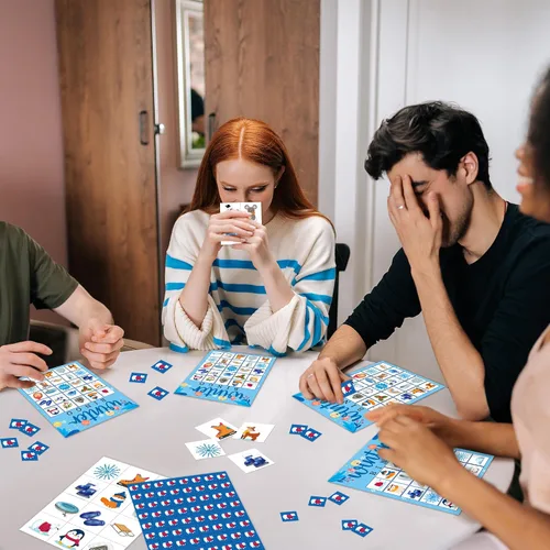Vista 4 de Juegos de fiesta de bingo de Navidad con 24 jugadores, tarjeta de juegos de fiesta de cumpleaños, tarjetas de bingo para actividades familiares