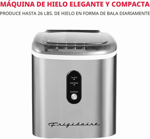 Vista 2 de Frigidaire Máquina para hacer hielo de acero inoxidable, resistente, hace 26 libras de hielo transparente por día, panel de control LED digital