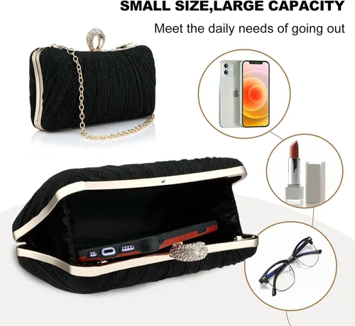 Vista 5 de Bolso de mano de noche dorado con purpurina para mujer, bolso de noche plisado para fiesta de boda y novia