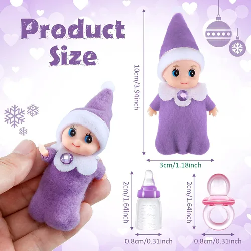 Vista 2 de Aoriher Juego de 18 piezas de pequeños elfos gemelos, botellas de leche de elfos navideños, juego de chupetes de botellas de leche, mini coloridos