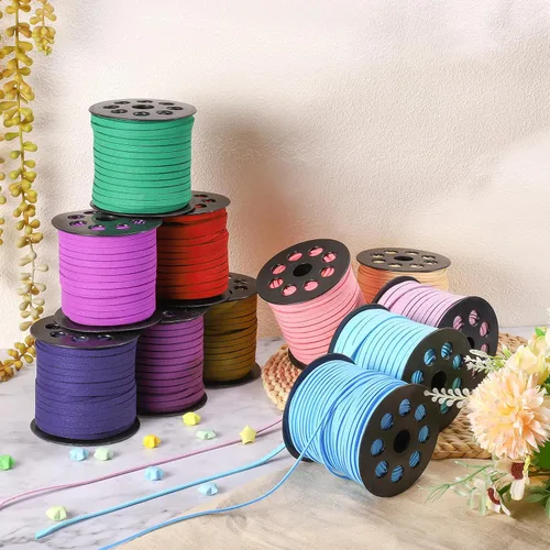 Vista 5 de uxcell Cordón de gamuza, 49.21 yardas, 0.197 in, cuerda plana de hilo de cuero para bolso, bolso, cordones de zapatos, manualidades, fabricación