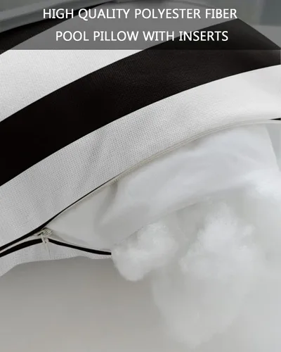 Vista 7 de Almohada de exterior para tumbona, diseño de rayas simples en blanco y negro, impermeable, almohada lumbar con inserto y correa elástica ajustable