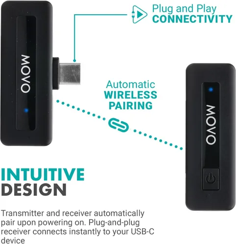 Vista 8 de Movo Micrófono inalámbrico Mini USB-C para iPhone 15/16/17 - Micrófono compatible con Pro Max - Duración de la batería de 10 HR, rango de 164 pies