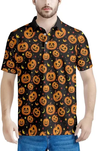 Vista 42 de HUGS IDEA Camiseta casual retro para hombre, diseño de calavera de manga corta Nota musical de hoja de otoño
