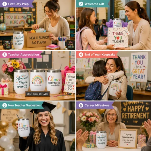 Vista 5 de Regalos de agradecimiento a maestros para mujeres y hombres, vaso aislado de 12 onzas con caja de regalo, regalo de fin de año, graduación, Navidad