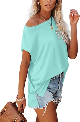 Vista 3 de SAMPEEL Womens Summer Shirts Crew Neck Basic Cap Sleeve T Shirts Side Slit Tops
