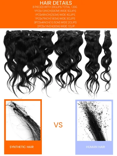 Vista 5 de Extensiones de cabello humano ondulado con clip, cabello humano virgen de primera calidad, sin costuras, doble trama, color negro natural