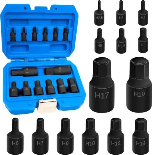 Vista 12 de Vaso de Punta de Impacto Hexagonal de 4mm, H4 Vaso Allen de Impacto de 1/2 Pulgada, Adaptador de Destornillador Hexagonal Alargado de Acero Cr-Mo