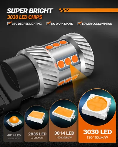 Vista 4 de SEALIGHT Bombilla LED de señal de giro, bombillas LED 3157 ámbar amarillas, 600% más brillantes 3156 3457A 4057 4157 luz LED con resistencia extra