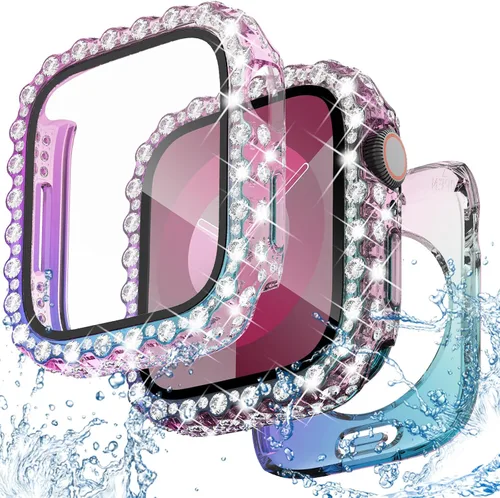 Vista 10 de NewWays Funda impermeable 2 en 1 de 1.575 pulgadas para protector de pantalla de Apple Watch SE Series 6, 5, 4, encaje completo con diamantes