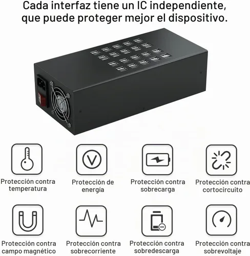Vista 3 de Hub de carga USB 40 en 1, estación de carga USB de 40 puertos y 300 W, negro, USB tipo A, compatible con iPhone, iPad, Samsung, tabletas