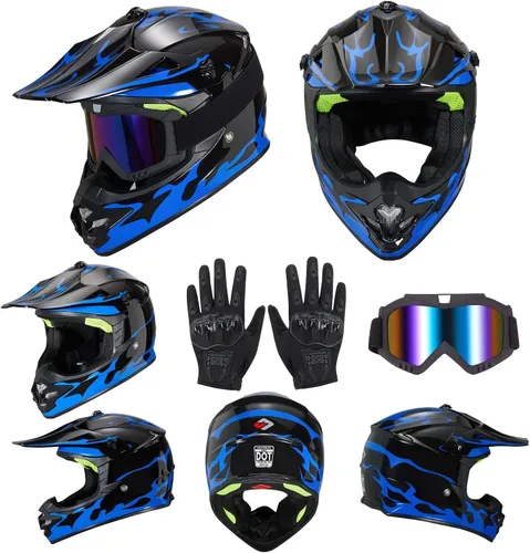 Vista 2 de Casco de Bicicleta de Tierra para Jóvenes Niños para Niños y Niñas, F001 Casco de Motocicleta de Cara Completa para Todoterreno ATV Conducción