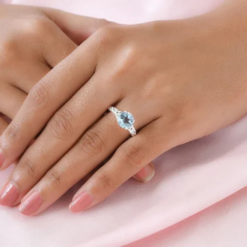 Vista 2 de Compra hermosos anillos de compromiso LC para mujer, piedra de topacio azul, plata de ley 925, piedra natal de amor, Metal, Topacio