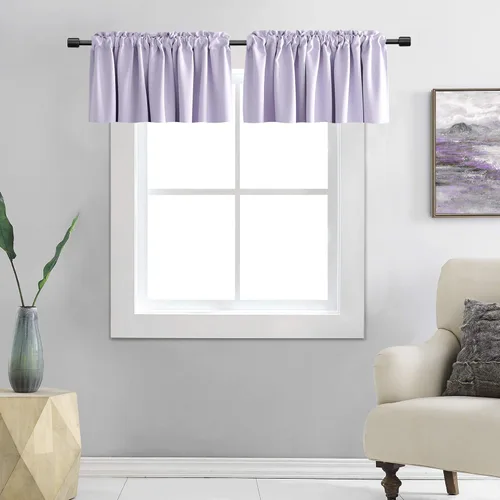 Vista 21 de DONREN Cenefas opacas de ventana de 12 pulgadas de largo para loft, cenefas de cocina aguamarina con bolsillo para barra