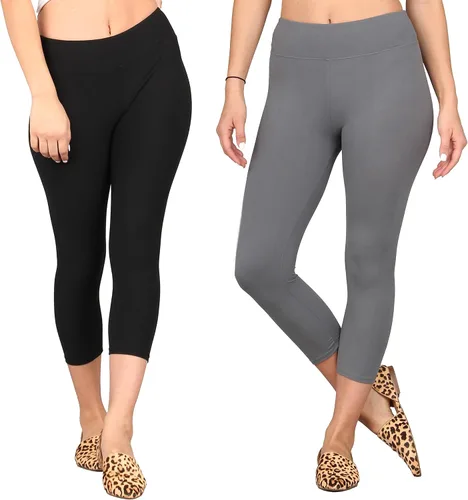 Vista 38 de Lildy - Leggings súper suaves lisas e impresas para mujer, elásticas sin transparencias Rayas negras y rojas/paquete de dos negras