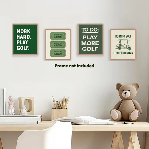 Vista 5 de Pleonox Juego de 4 impresiones artísticas inspiradoras para pared de golf verde retro de 8 x 10 pulgadas, decoración de sala de deportes, fotos