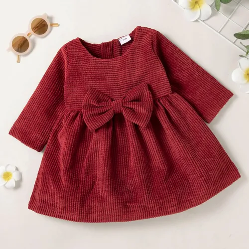 Vista 2 de Vestido de otoño de lino de algodón para bebé, manga larga, liso, vestido de fiesta de princesa, ropa de vaquero