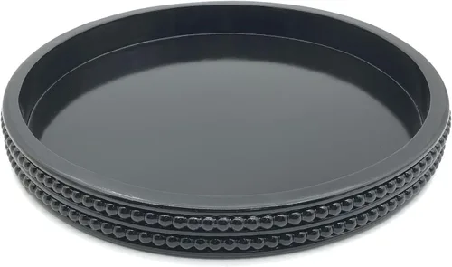 Vista 2 de Carah & Cossh Bandeja redonda de madera para servir, bandeja de madera decorativa negra, bandeja decorativa moderna redonda de 16 pulgadas, perfecta