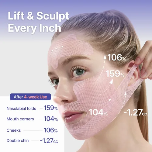 Vista 4 de Tension Up Mask - Máscara facial de colágeno coreano - Máscara de elevación de línea V - Hidratante, reafirmante y aprieta la piel para un contorno