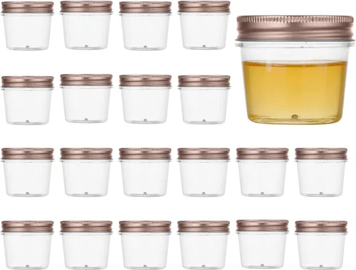 Vista 13 de novelinks Tarros de plástico transparente de 4 onzas con tapas negras, pequeños recipientes redondos reutilizables para alimentos, especias
