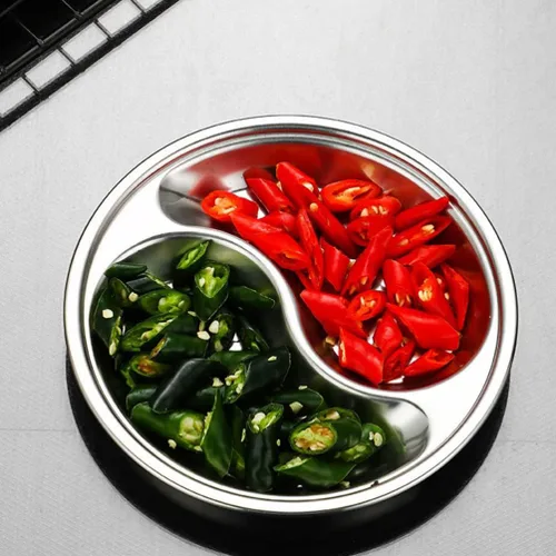 Vista 5 de Hemoton Plato de salsa de soja dividida con 2 compartimentos, plato cuadrado de 9 pulgadas para salsas, condimentos, aperitivos, hogar, cocina