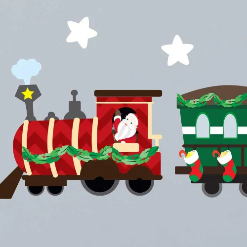 Vista 2 de Kit de calcomanías de pared de tren de Navidad, kit de calcomanías de pared de Navidad por Chromantics