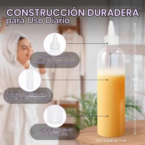 Vista 3 de BRIGHTFROM Botellas aplicadoras con tapa giratoria, plástico transparente de 8 onzas sin BPA, vacías, exprimidas, recargables, boquilla