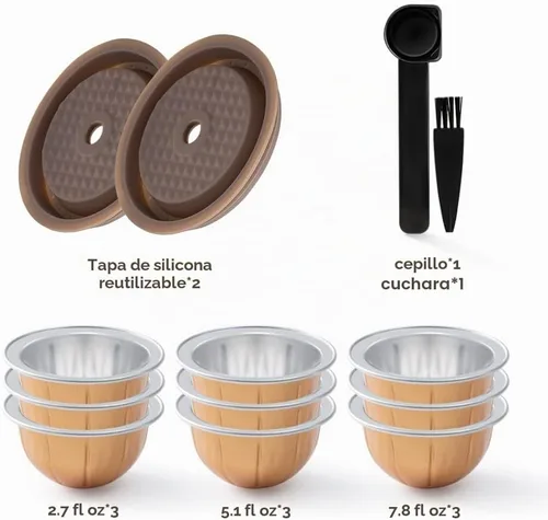 Vista 8 de Cápsulas Vertuo reutilizables 2 unidades + cápsulas Vertuoline recargables vacías - 80+150+7.8 fl oz cada 3 piezas para máquina de café Vertuoline