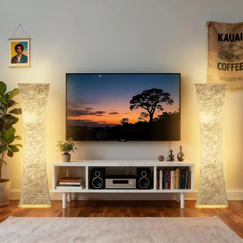 Vista 6 de GyroVu Lámpara de pie para sala de estar, 47" Lámparas de pie de esquina de pie con temperatura de color ajustable, lámpara de pie de columna