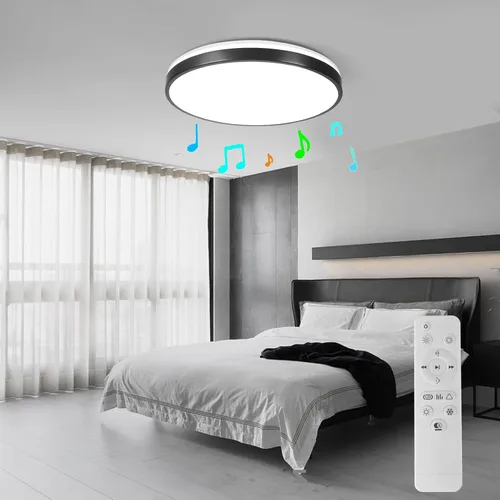 Vista 8 de Lámpara de techo LED de 24 W en negro, lámpara de montaje empotrado con altavoz Bluetooth y control remoto, luz RGB de cambio